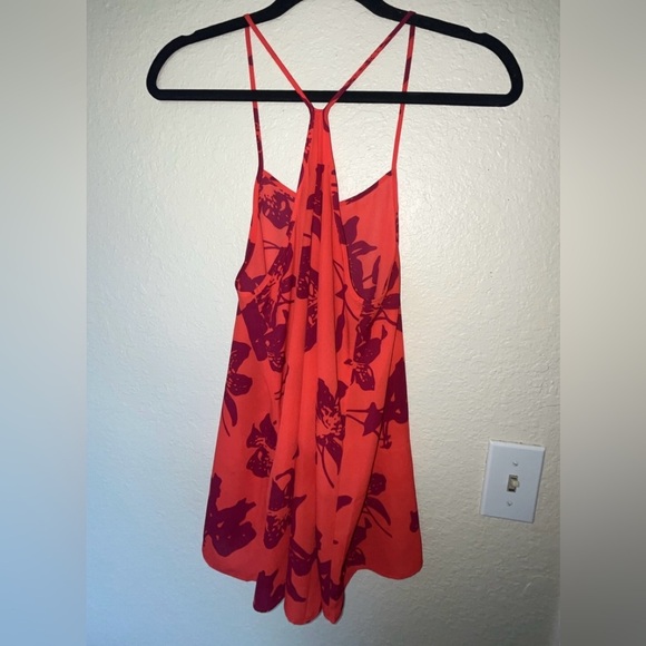 Banana Republic Tank Top Cami Blouse Bright Orange/Red W/ Purple Print SIZE S - Picture 3 of 10